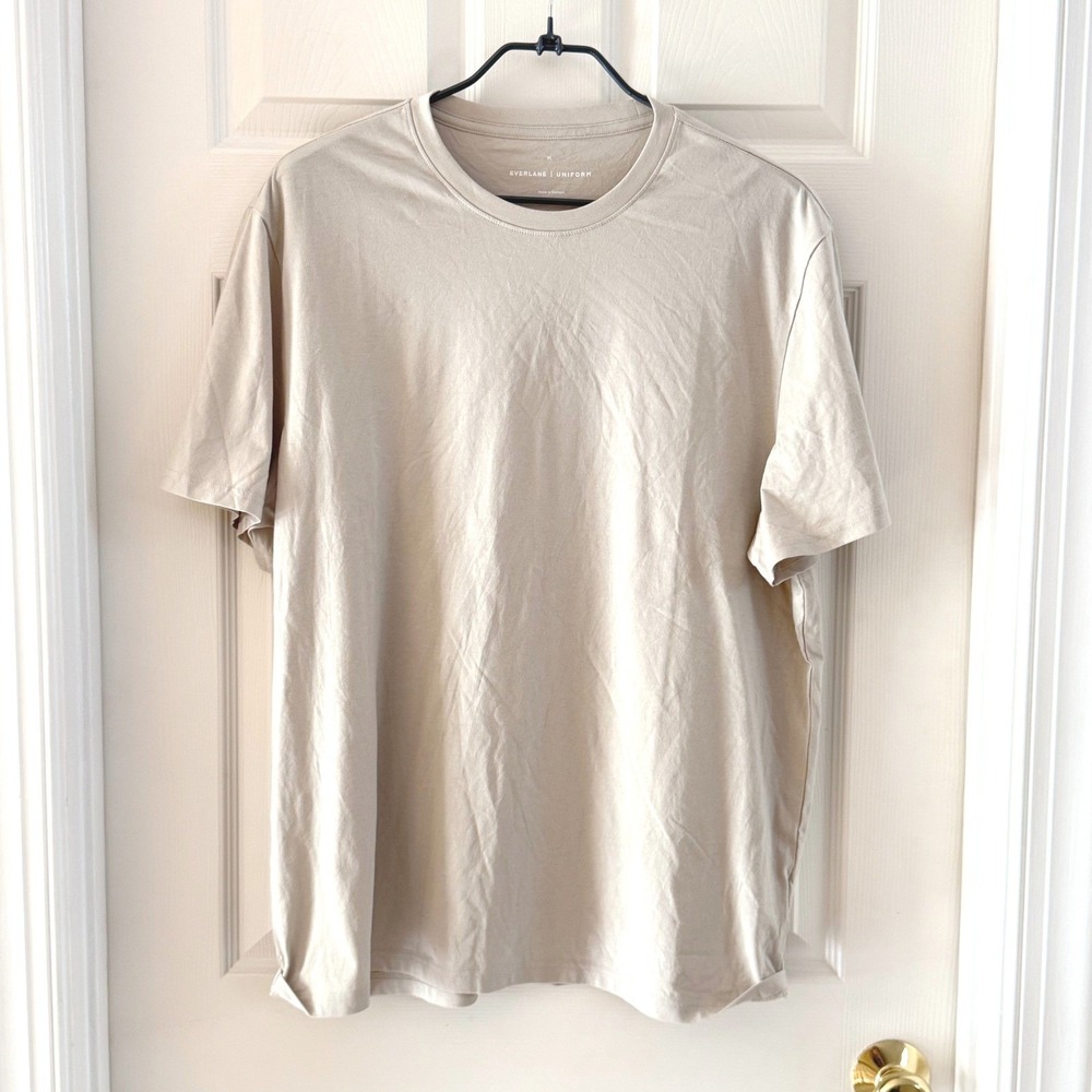 Everlane Uniform Organic Cotton Crew Neck T-Shirt Mens XL Beige Tan Short Sleeve - Picture 2 of 9